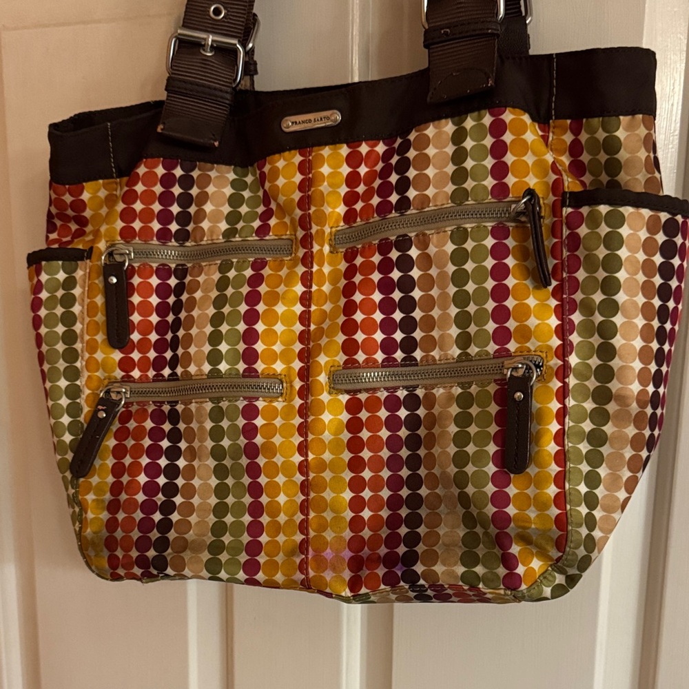 Franco Sarto Colorful Large Dot Tote Bag - so many pockets - vintage rare EUC